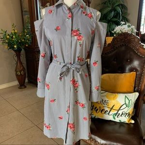 Calvin Klein | floral striped embroidered shirt dress | size 6
